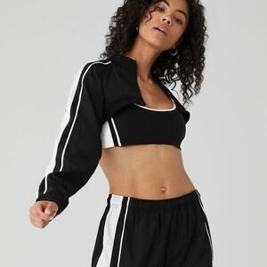 Alo Yoga Zip-up Racetrack Shrug Jacket in Black/White, Size Medium